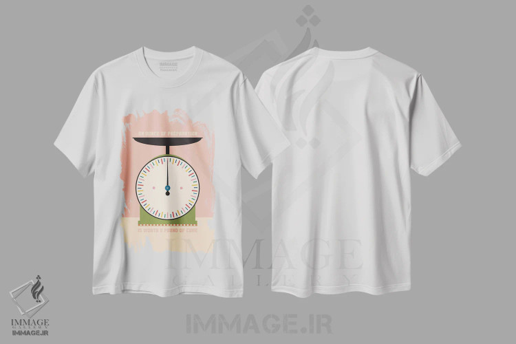 تیشرت سفید طرح دار ترازوی آشپزخانه، تزئینی اثر کارمن جابیر | فروشگاه ایماژ