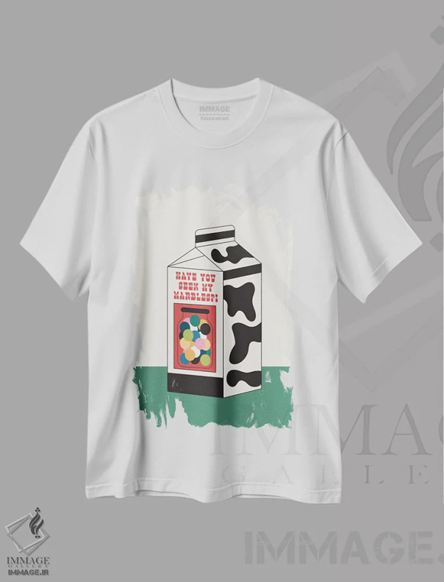 تیشرت سفید طرح دار گم شدن مهره ها، تزئینی اثر کارمن جابیر | فروشگاه ایماژ