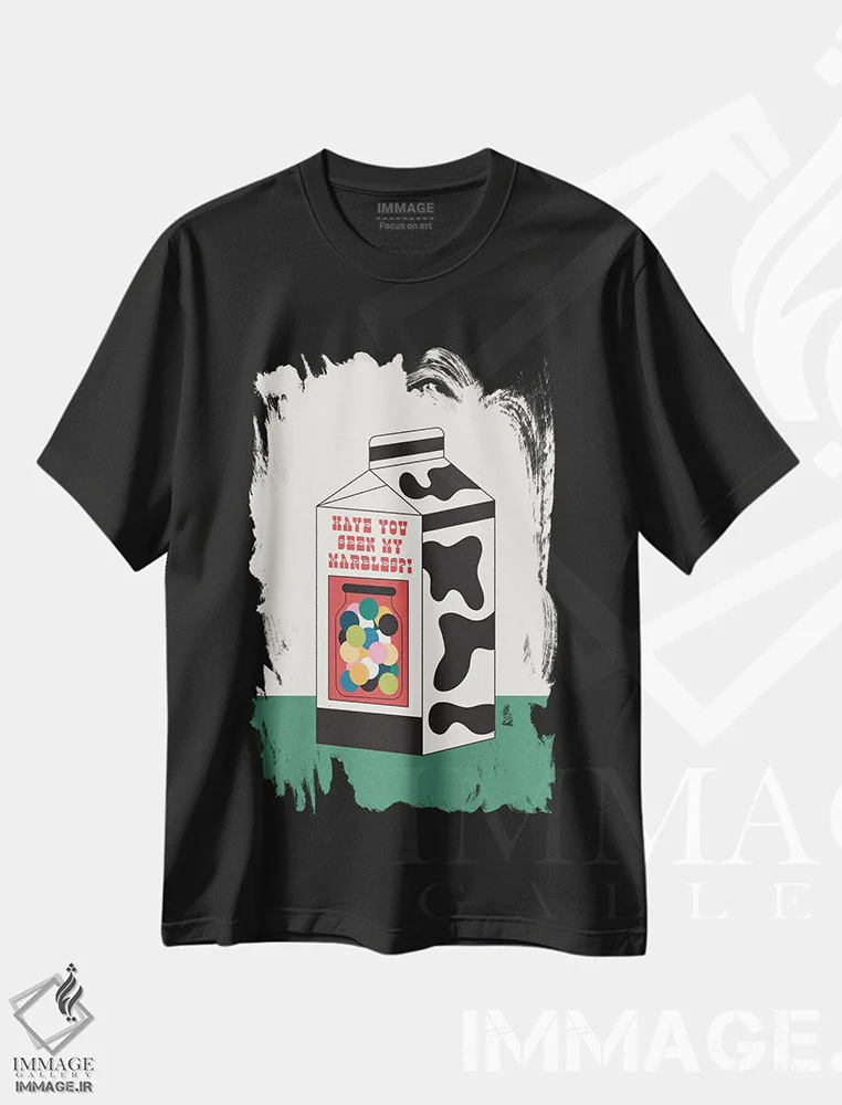تیشرت مشکی طرح دار گم شدن مهره ها، تزئینی اثر کارمن جابیر | immage.ir