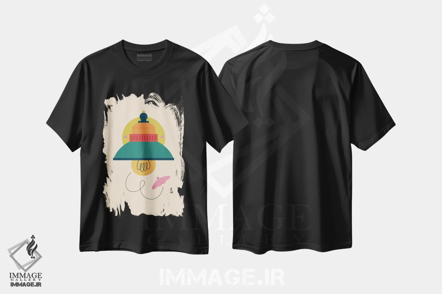 تیشرت مشکی طرح دار پروانه به سمت نور، تزئینی اثر کارمن جابیر | فروشگاه ایماژ