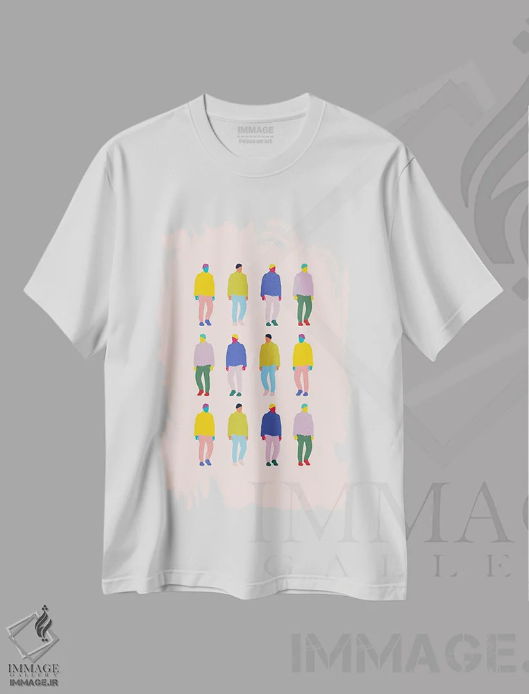تیشرت سفید طرح دار در حال حرکت، تزئینی اثر کارمن جابیر | فروشگاه ایماژ