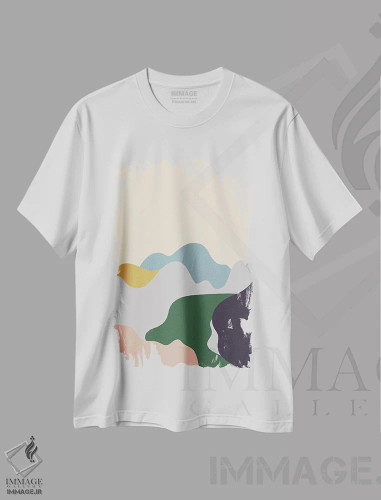 تیشرت سفید طرح دار رودخانه، آبستره اثر کارمن جابیر | فروشگاه ایماژ