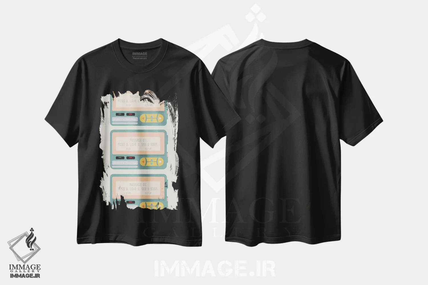 تیشرت مشکی طرح دار پیجر، تزئینی اثر کارمن جابیر | immage.ir