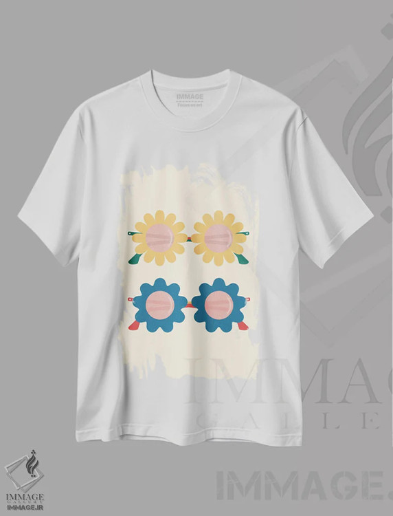 تیشرت سفید طرح دار عینک خوش بینی، تزئینی اثر کارمن جابیر | فروشگاه ایماژ
