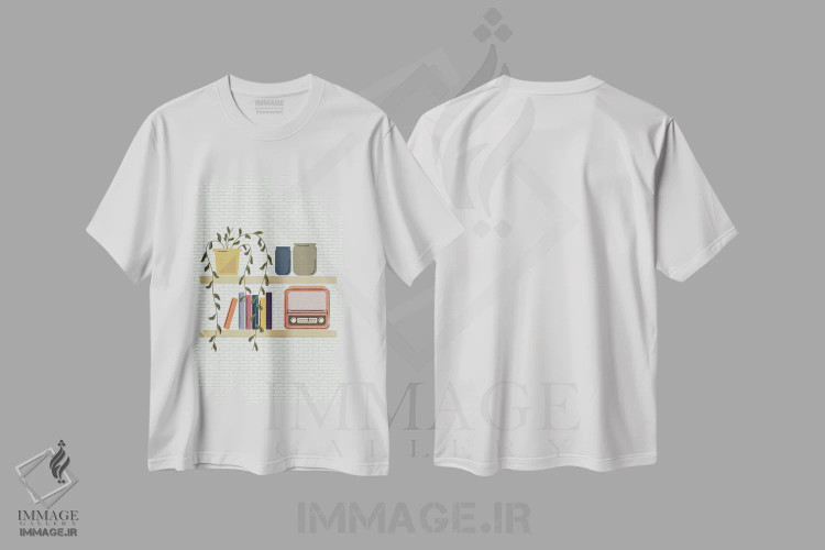 تیشرت سفید طرح دار روی قفسه گذاشته شد، تزئینی اثر کارمن جابیر | immage.ir
