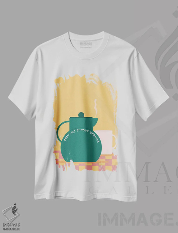 تیشرت سفید طرح دار صبح یکشنبه، تزئینی اثر کارمن جابیر | فروشگاه ایماژ
