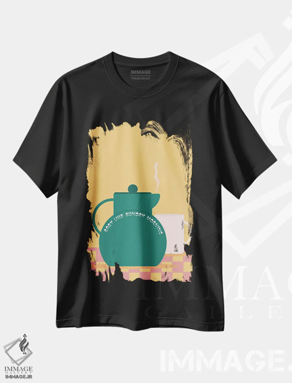 تیشرت مشکی طرح دار صبح یکشنبه، تزئینی اثر کارمن جابیر | immage.ir