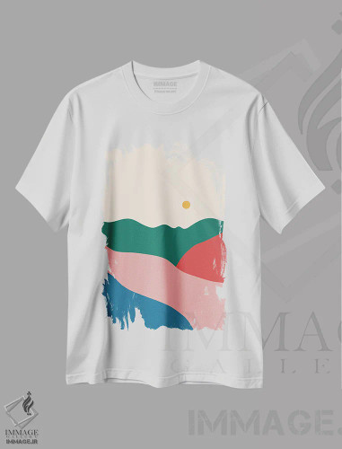 تیشرت سفید طرح دار تپه ها، آبستره اثر کارمن جابیر | فروشگاه ایماژ