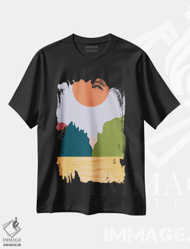 تیشرت مشکی طرح دار زیر نور خورشید، آبستره اثر کارمن جابیر | فروشگاه ایماژ