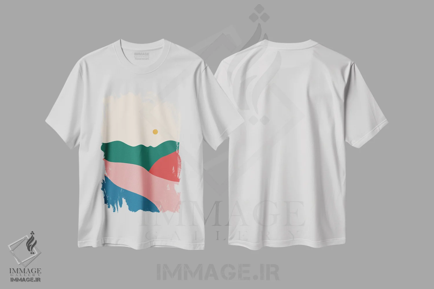 تیشرت سفید طرح دار تپه ها، آبستره اثر کارمن جابیر | فروشگاه ایماژ