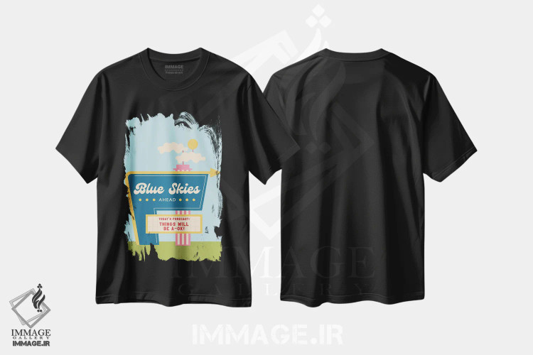 تیشرت مشکی طرح دار روزهای آفتابی در پیش، تزئینی اثر کارمن جابیر | فروشگاه ایماژ