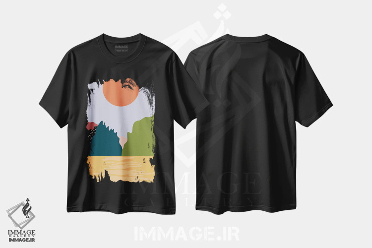 تیشرت مشکی طرح دار زیر نور خورشید، آبستره اثر کارمن جابیر | فروشگاه ایماژ
