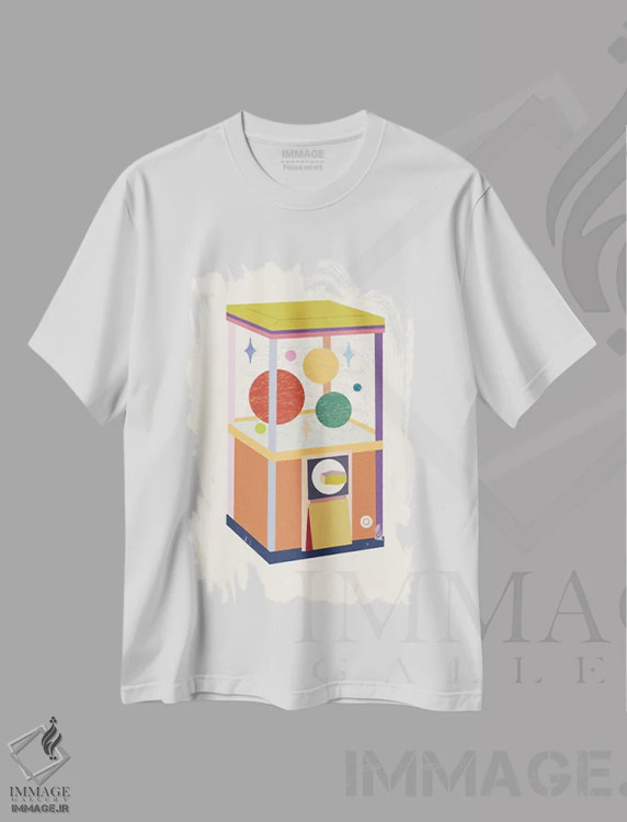 تیشرت سفید طرح دار دستگاه فروش خودکار، تزئینی اثر کارمن جابیر | فروشگاه ایماژ