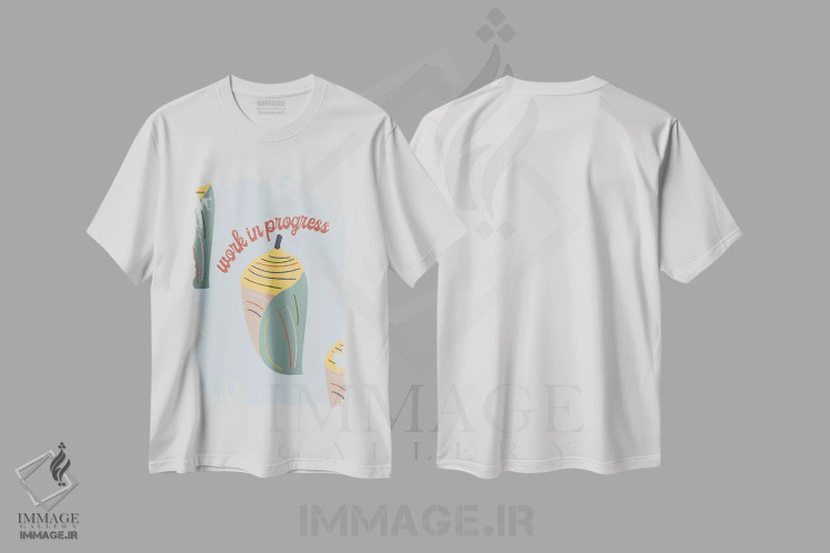 تیشرت سفید طرح دار کار در حال انجام، تزئینی اثر کارمن جابیر | immage.ir