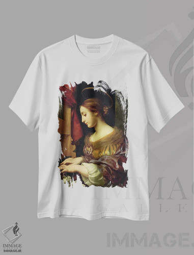 تیشرت سفید طرح دار 1671,سنت سیسیلیا در حال نواختن ارگ، ۱۶۷۱، هنر فاخر کلاسیک اثر کارلو دولچی | فروشگاه ایماژ