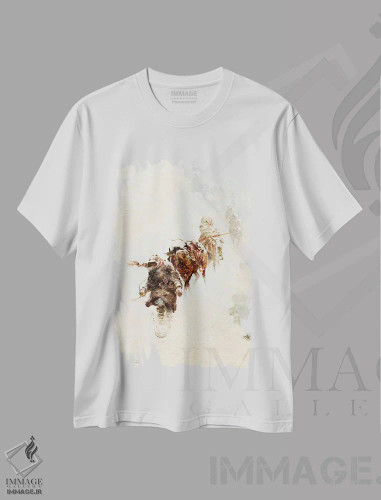 تیشرت سفید طرح دار تله گذاران کوهستان، هنر فاخر اثر ارنست چیریاکا | فروشگاه ایماژ