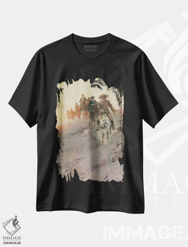تیشرت مشکی طرح دار گروه تعقیب، تزئینی اثر ارنست چیریاکا | فروشگاه ایماژ