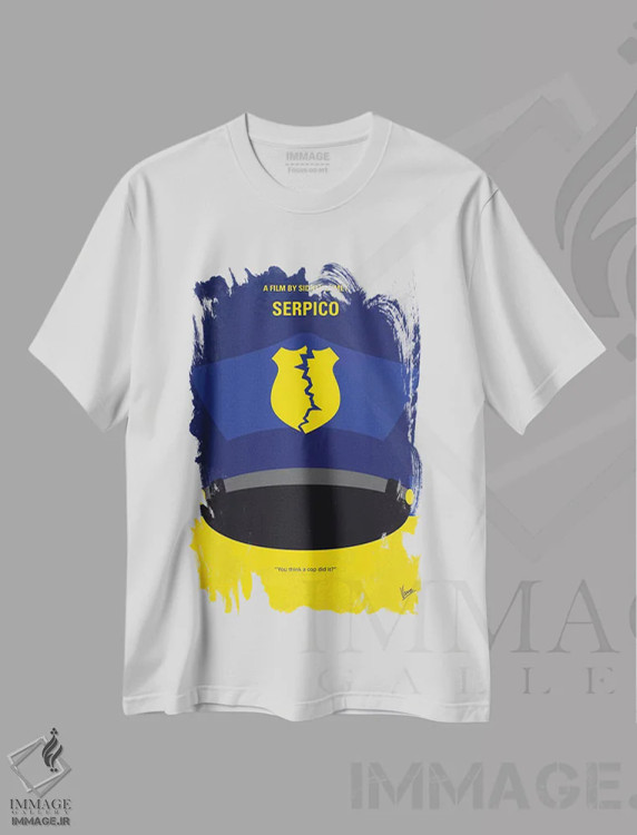 تیشرت سفید طرح دار پوستر مینیمال فیلم سرپیکو اثر چانکونگ | فروشگاه ایماژ