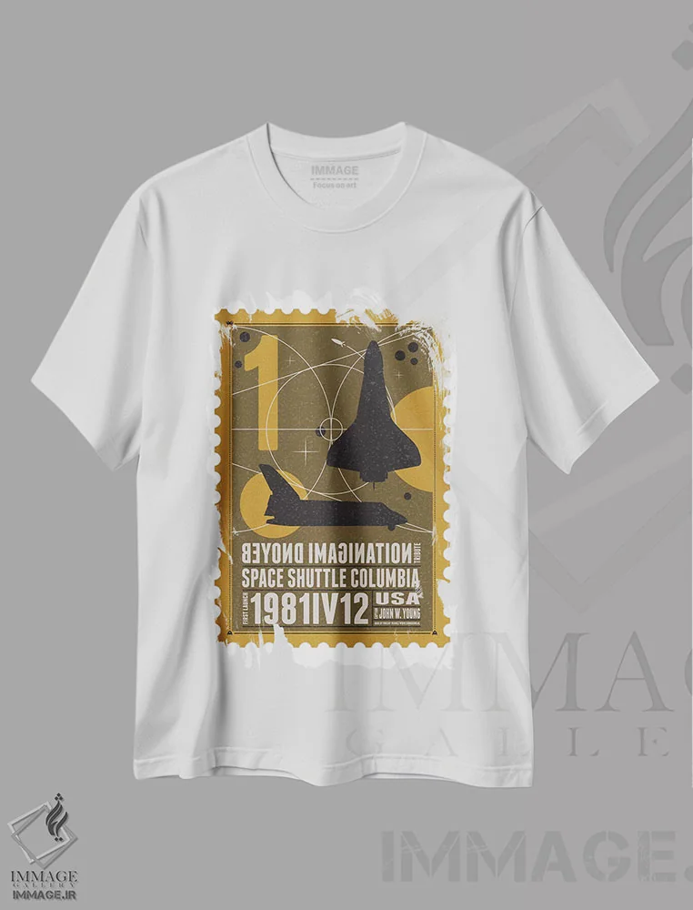 تیشرت سفید طرح دار ناوگان فضایی ۰۱: تمبر شاتل فضایی، هنر دیجیتال اثر چانکونگ | immage.ir