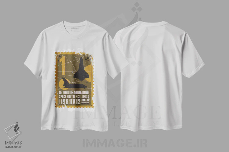 تیشرت سفید طرح دار ناوگان فضایی ۰۱: تمبر شاتل فضایی، هنر دیجیتال اثر چانکونگ | immage.ir