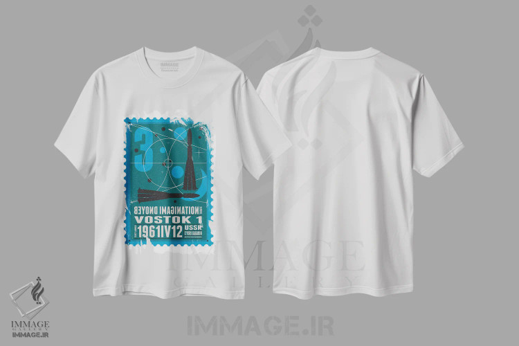 تیشرت سفید طرح دار ناوگان فضایی ۰۳: تمبر وستوک، هنر دیجیتال اثر چانکونگ | فروشگاه ایماژ
