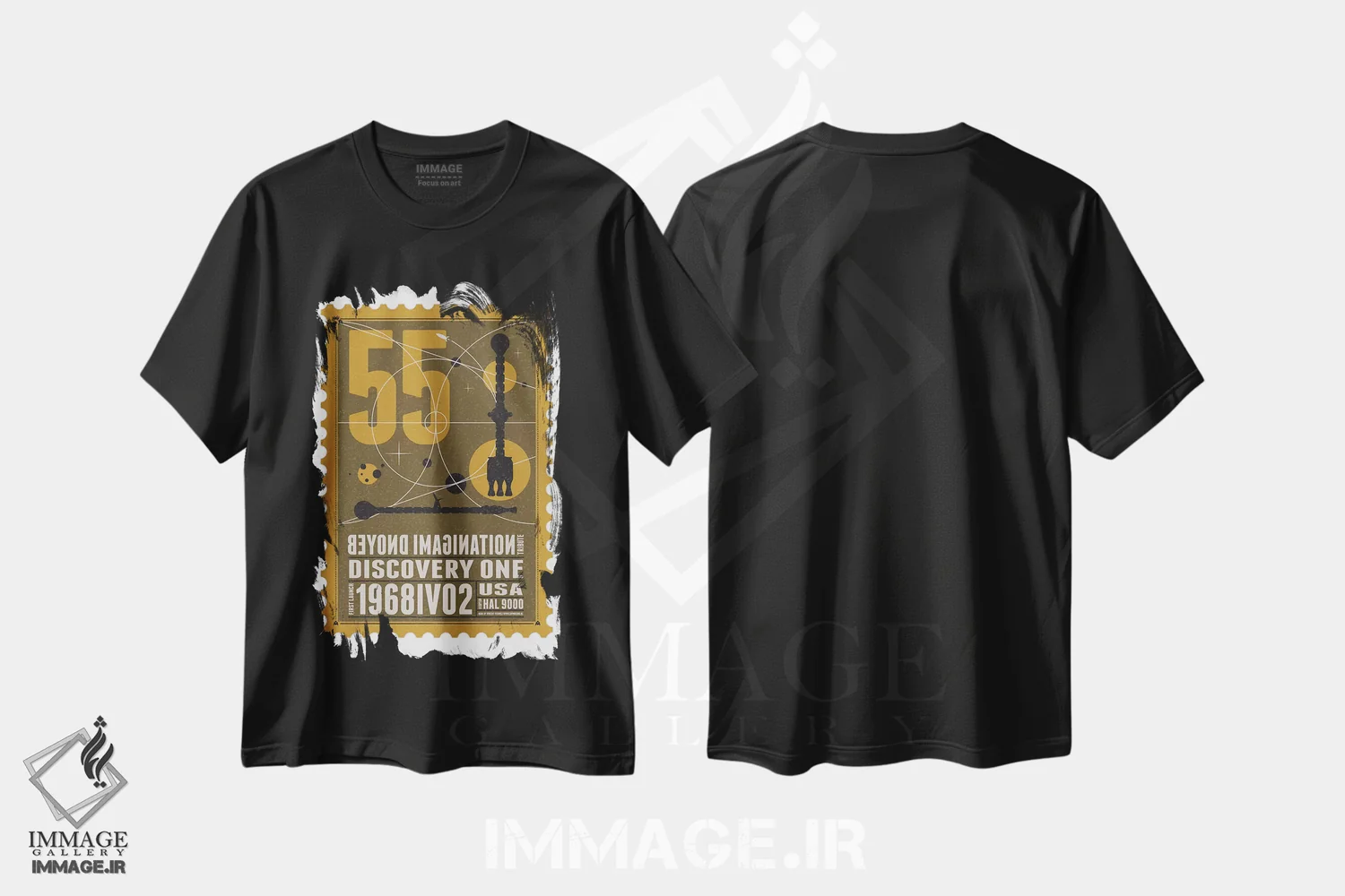 تیشرت مشکی طرح دار ناوگان فضایی ۵۵: تمبر دیسکاوری یک، هنر دیجیتال اثر چانکونگ | immage.ir