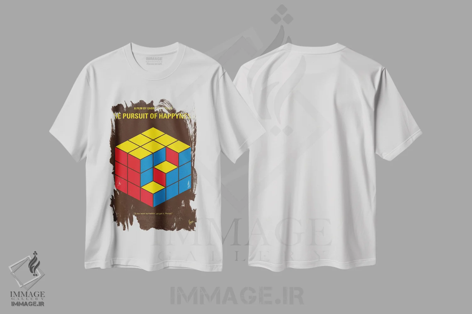 تیشرت سفید طرح دار پوستر مینیمال فیلم در جست وجوی خوشبختی اثر چانکونگ | immage.ir
