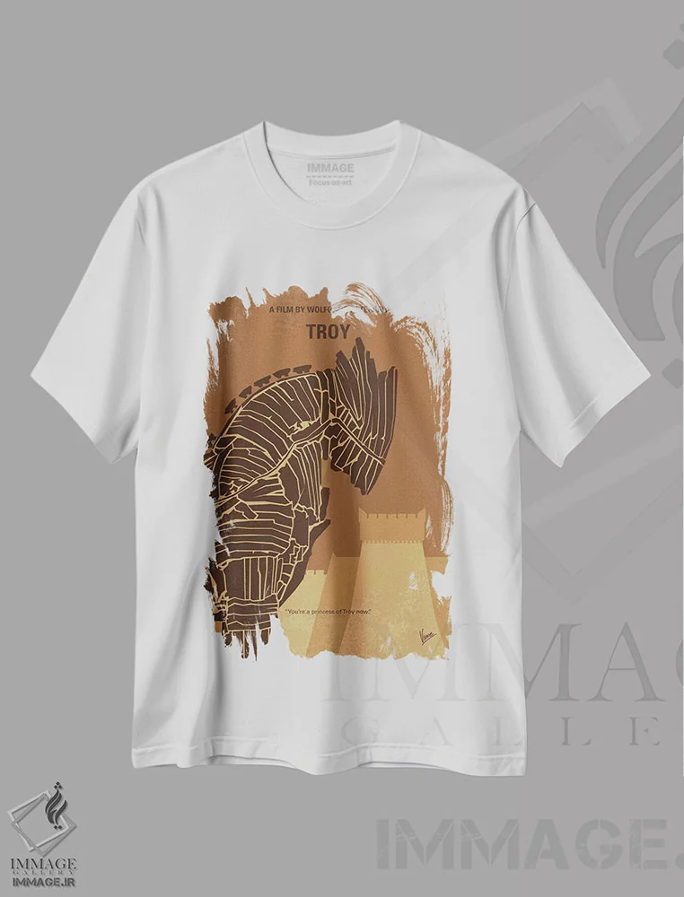 تیشرت سفید طرح دار پوستر مینیمال فیلم تروی اثر چانکونگ | فروشگاه ایماژ