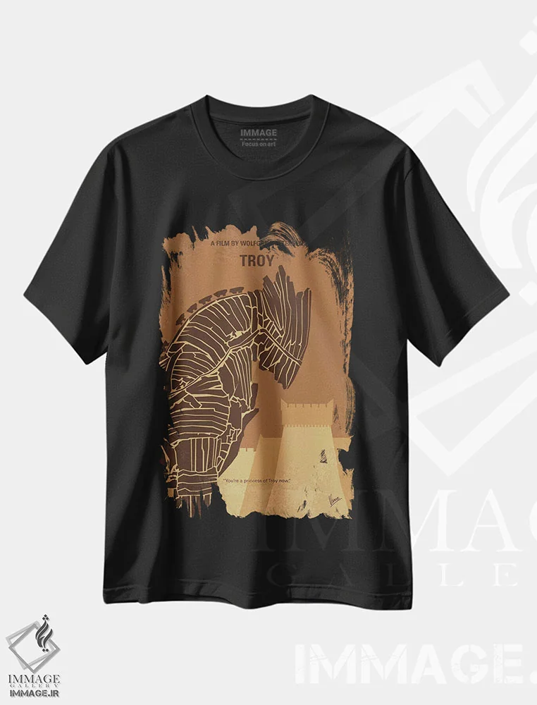 تیشرت مشکی طرح دار پوستر مینیمال فیلم تروی اثر چانکونگ | immage.ir