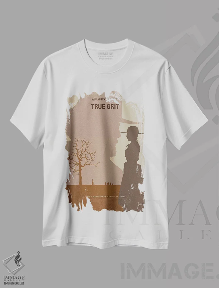 تیشرت سفید طرح دار پوستر مینیمال فیلم شهامت واقعی، هنر دیجیتال اثر چانکونگ | immage.ir