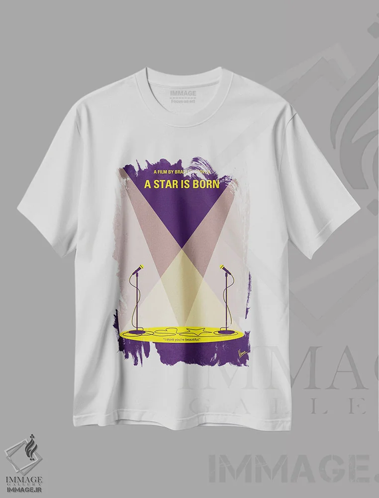 تیشرت سفید طرح دار پوستر مینیمال فیلم یک ستاره متولد شده است، هنر دیجیتال اثر چانکونگ | immage.ir