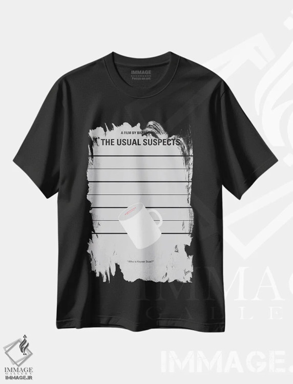 تیشرت مشکی طرح دار پوستر مینیمال فیلم مظنونین همیشگی، هنر تزئینی سیاه و سفید اثر چانکونگ | فروشگاه ایماژ