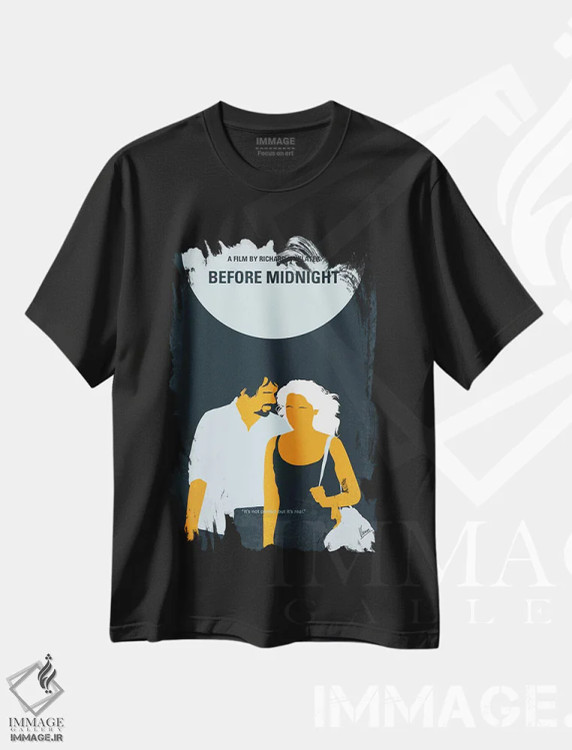 تیشرت مشکی طرح دار پوستر مینیمال فیلم پیش از نیمه شب، هنر دیجیتال اثر چانکونگ | فروشگاه ایماژ