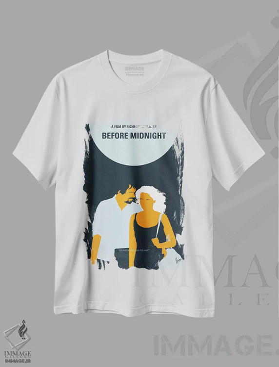 تیشرت سفید طرح دار پوستر مینیمال فیلم پیش از نیمه شب، هنر دیجیتال اثر چانکونگ | immage.ir