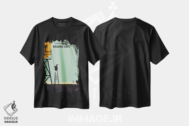 تیشرت مشکی طرح دار پوستر مینیمال فیلم کافه بغداد، پوستر مینیمال فیلم های کمدی اثر چانکونگ | immage.ir