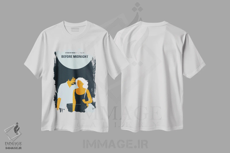 تیشرت سفید طرح دار پوستر مینیمال فیلم پیش از نیمه شب، هنر دیجیتال اثر چانکونگ | immage.ir