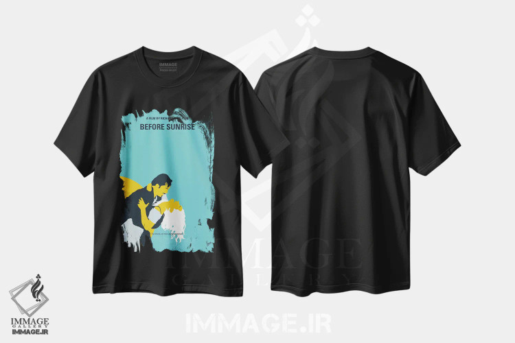 تیشرت مشکی طرح دار پوستر مینیمال فیلم پیش از طلوع، هنر دیجیتال اثر چانکونگ | immage.ir