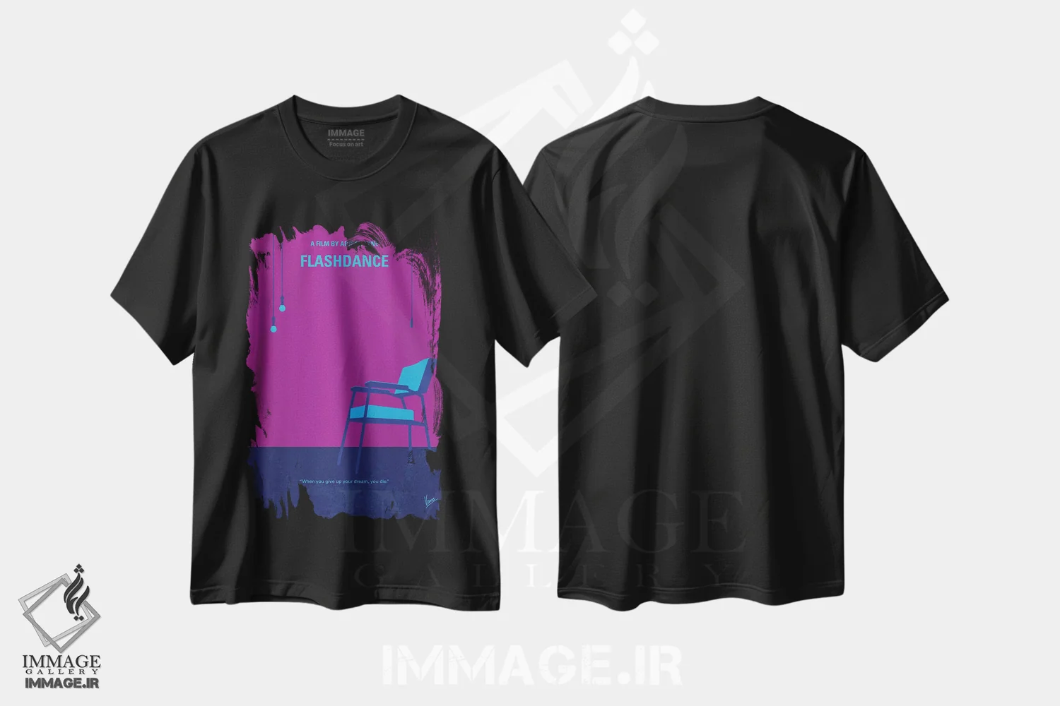 تیشرت مشکی طرح دار پوستر مینیمال فیلم فلش دنس، هنر دیجیتال اثر چانکونگ | immage.ir