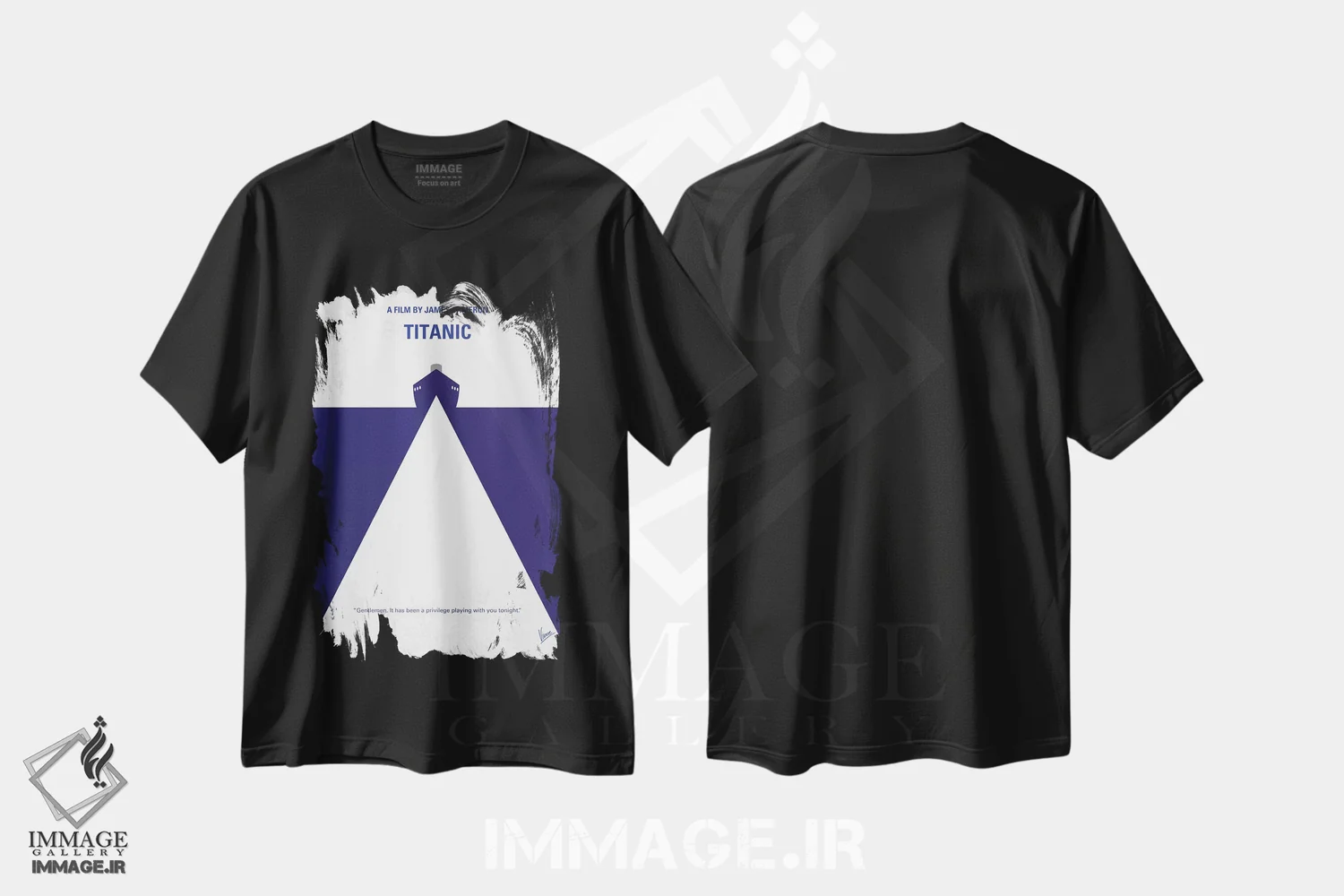 تیشرت مشکی طرح دار پوستر مینیمال فیلم تایتانیک، هنر دیجیتال اثر چانکونگ | فروشگاه ایماژ