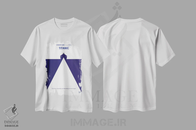 تیشرت سفید طرح دار پوستر مینیمال فیلم تایتانیک، هنر دیجیتال اثر چانکونگ | immage.ir