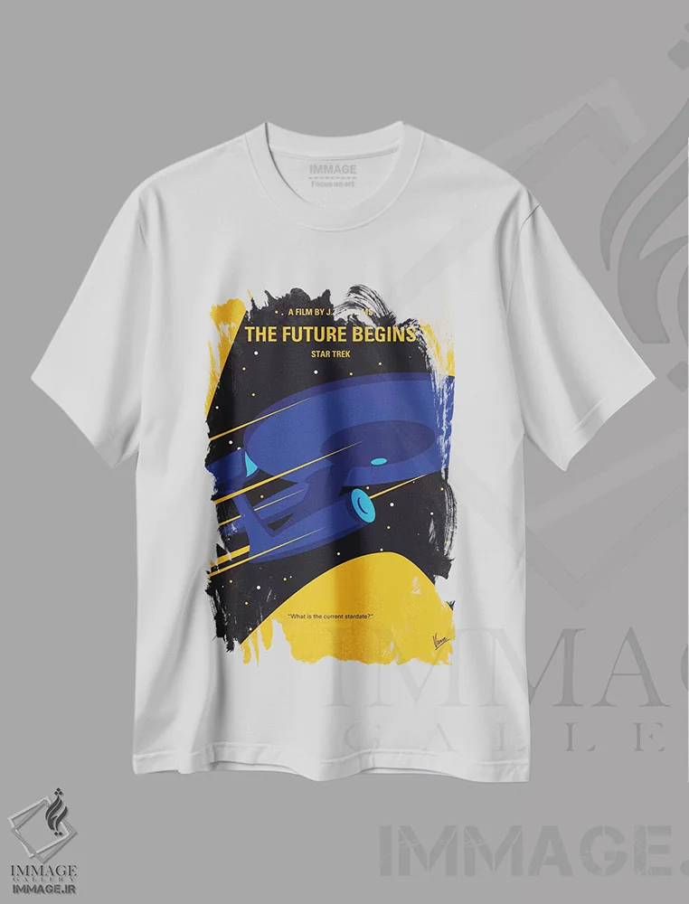 تیشرت سفید طرح دار پوستر مینیمال فیلم آغاز آینده، هنر دیجیتال اثر چانکونگ | immage.ir