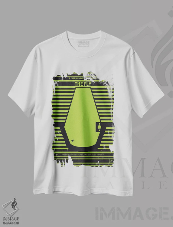 تیشرت سفید طرح دار پوستر مینیمال فیلم مگس، هنر دیجیتال اثر چانکونگ | فروشگاه ایماژ