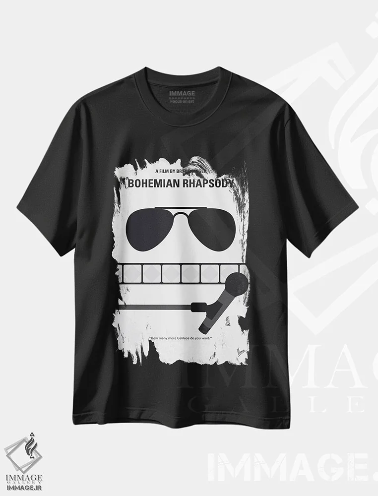 تیشرت مشکی طرح دار پوستر مینیمال فیلم راپسودی بوهمی، دکور معاصر اثر چانکونگ | فروشگاه ایماژ