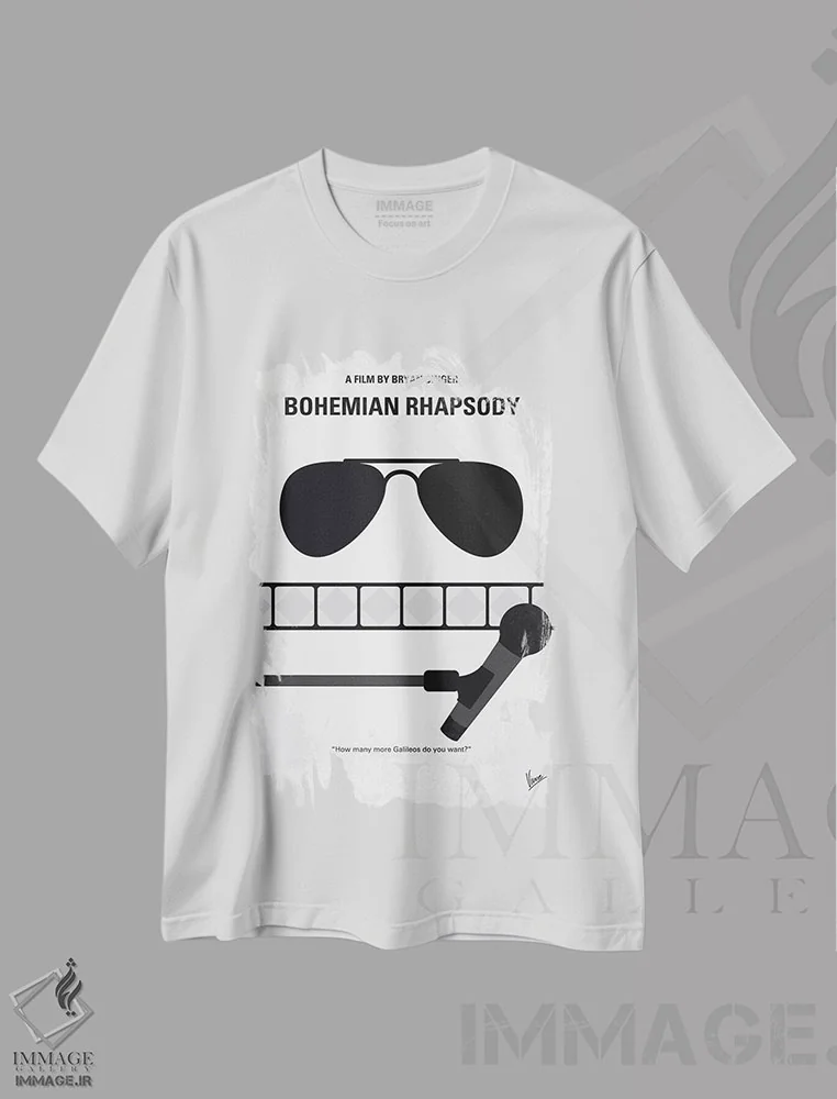 تیشرت سفید طرح دار پوستر مینیمال فیلم راپسودی بوهمی، دکور معاصر اثر چانکونگ | immage.ir