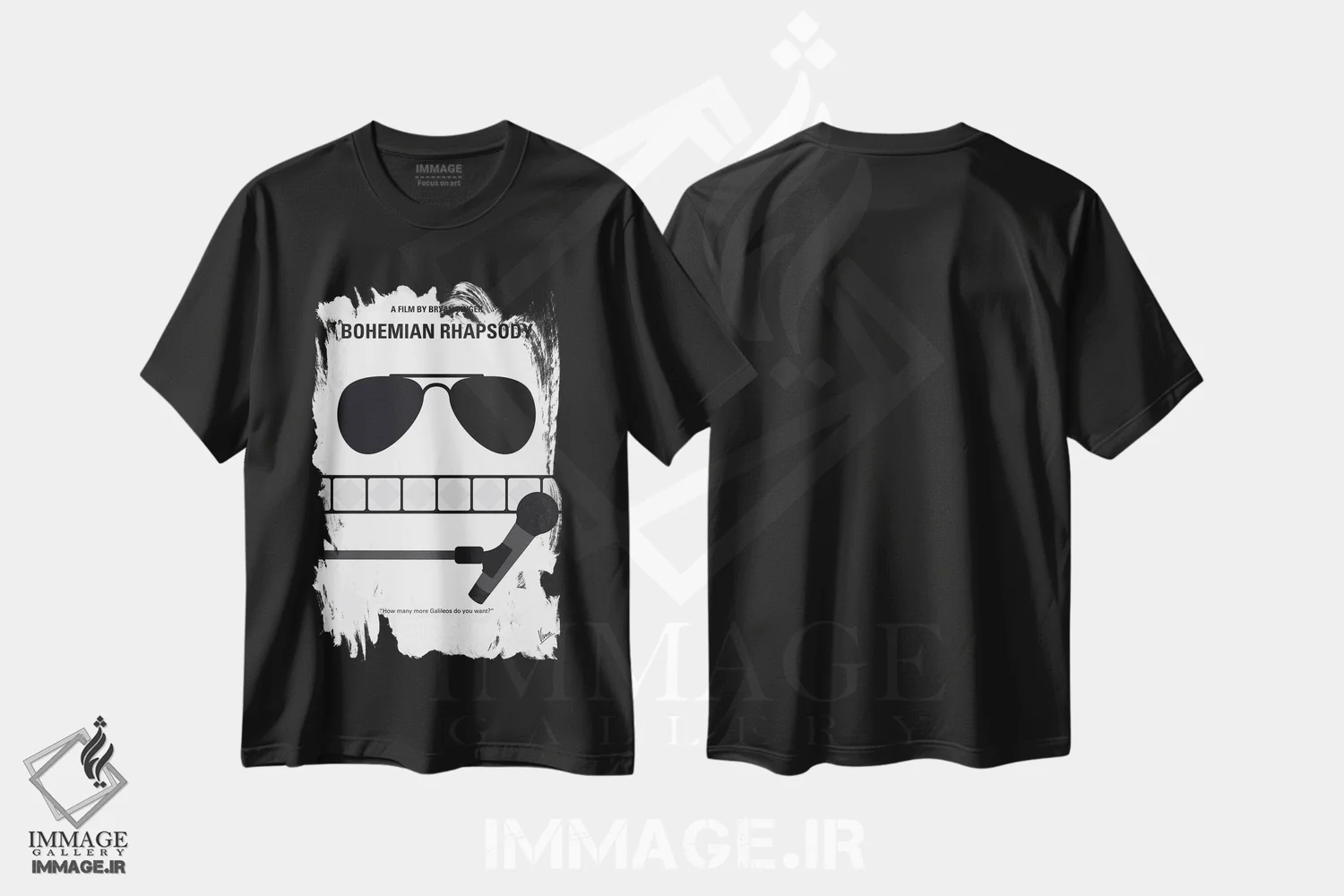تیشرت مشکی طرح دار پوستر مینیمال فیلم راپسودی بوهمی، دکور معاصر اثر چانکونگ | فروشگاه ایماژ