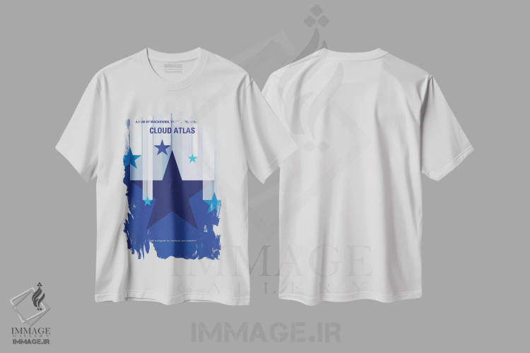 تیشرت سفید طرح دار پوستر مینیمال فیلم اطلس ابر، دکور معاصر اثر چانکونگ | فروشگاه ایماژ