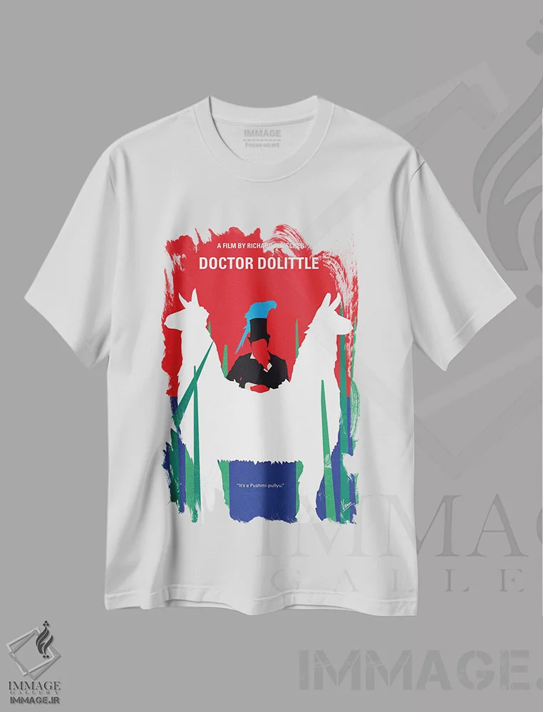 تیشرت سفید طرح دار پوستر مینیمال فیلم دکتر دولیتل، هنر دیجیتال اثر چانکونگ | immage.ir