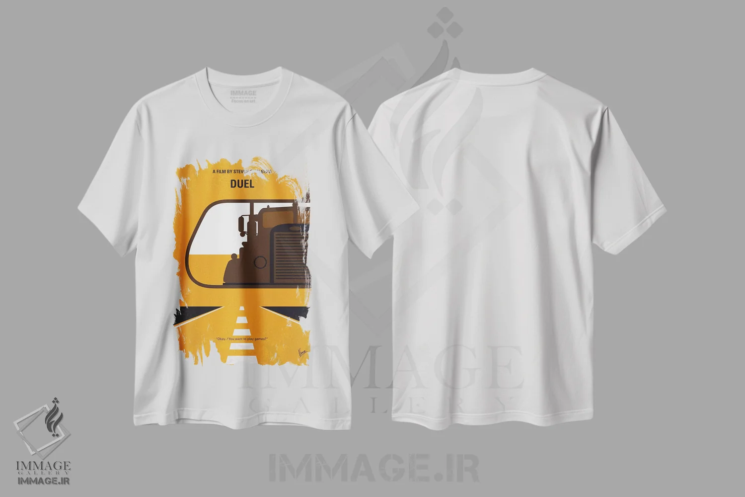تیشرت سفید طرح دار پوستر مینیمال فیلم دوئل، هنر دیجیتال اثر چانکونگ | فروشگاه ایماژ