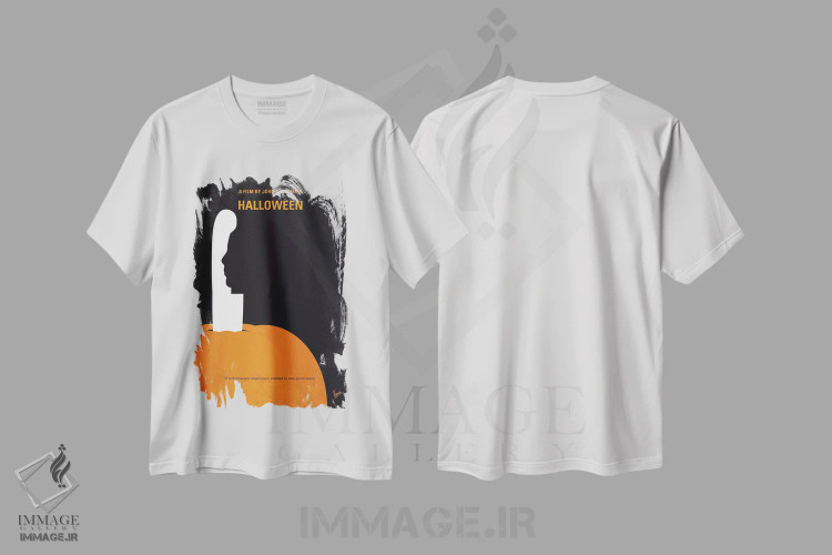 تیشرت سفید طرح دار پوستر مینیمال فیلم هالووین من، تزئینی اثر چانکونگ | immage.ir
