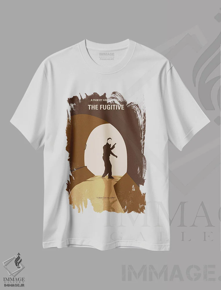 تیشرت سفید طرح دار پوستر مینیمال فیلم فراری من، هنر دیجیتال اثر چانکونگ | immage.ir
